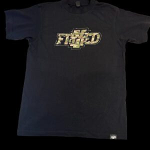 Fryyyed black color t shirt on display